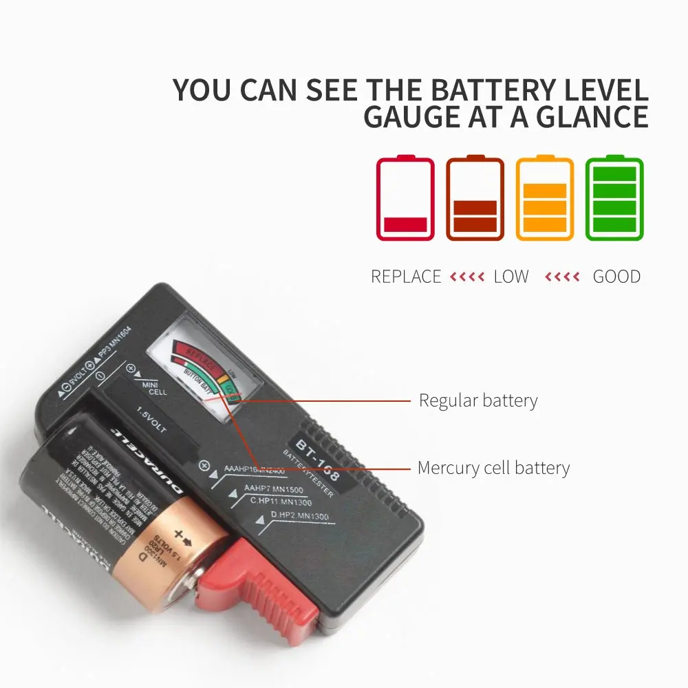 Universal Botão Cell Battery Checker, Codificado Medidor, Indicar, Volt Tester, Poder, BT-168, 9V, 1.5V, AA, AAA, C, D, BT168