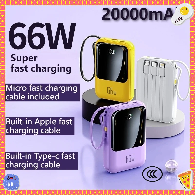 

Built-in Cable Power Bank with 66W Bidirectional Super Fast Charging Mini 20000mAh Large Capacity Portable Power