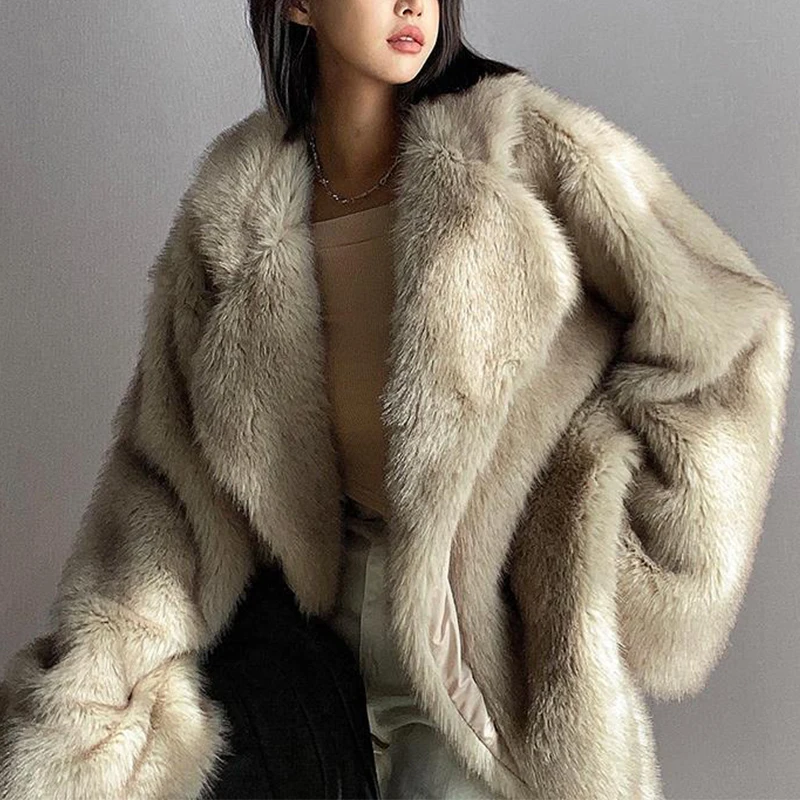 Winter Loose Casual Thick Warm Soft Hairy Fur Coat Women Luxury High Quality Furry Fluffy Jacket Korean Fashion 2024 New