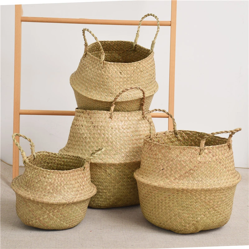 Seegras Wicker Woven Lagerung Korb Pflanzung Blumentopf Organizer Folding Wäsche Korb Hause Garten Bauch Mimbre Korb – Detail 7