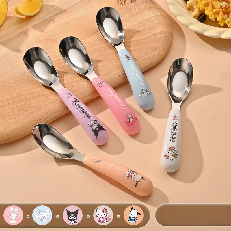 

Sanrio Spoon Hellokitty Mymelody Japanese Children's Kawaii Stainless Steel Food Spoon Korean Picnic Tableware Children's Gift