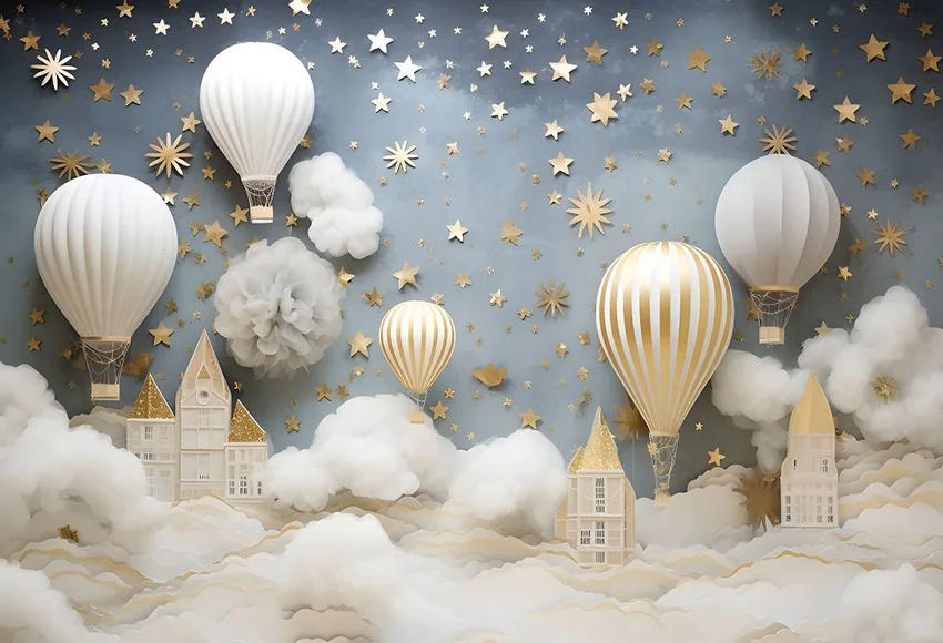 Mehofond Photography Background Glitter Stars Hot Air Balloon Kid Birthday Party Cake Smash Portrait Decor Backdrop Photo Studio