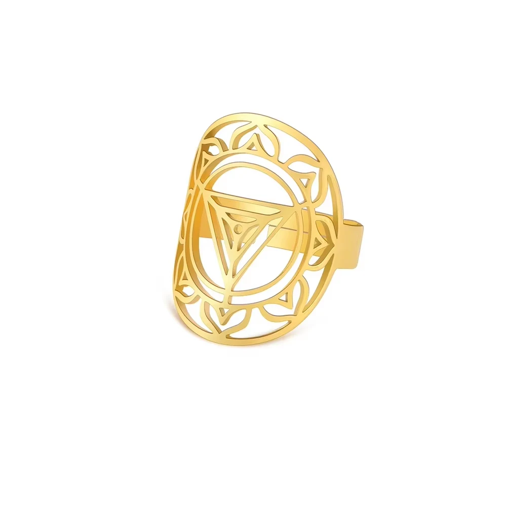 

Kkjoy Inverted Triangle Lotus Flower Ring for Women Adjustable Finger Rings Stainless Steel Jewelry Valentine's Day Gift