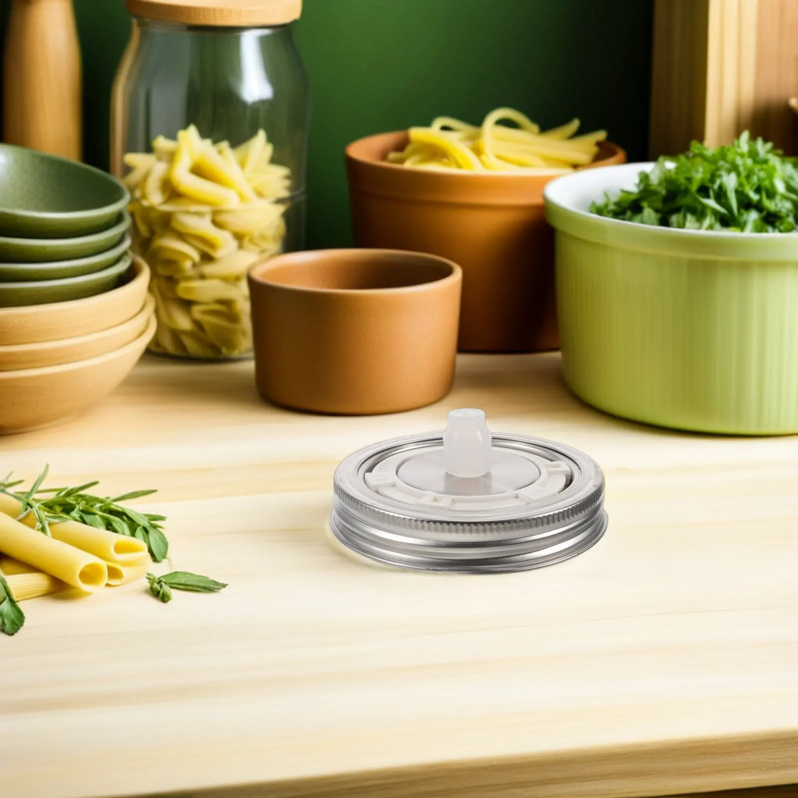 2Pcs Airlock Fermentation Lids Stainless Steel Wide Mouth Mason Jar Caps Leakproof for Pickle Ferment Home Fermenting Supplies