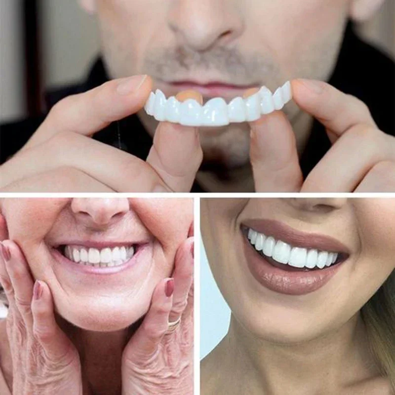 Perfect Fit Teeth Whitening Fake Tooth Cover Snap On Silicone Smile Veneers Teeth Upper Beauty Tool Denture Care