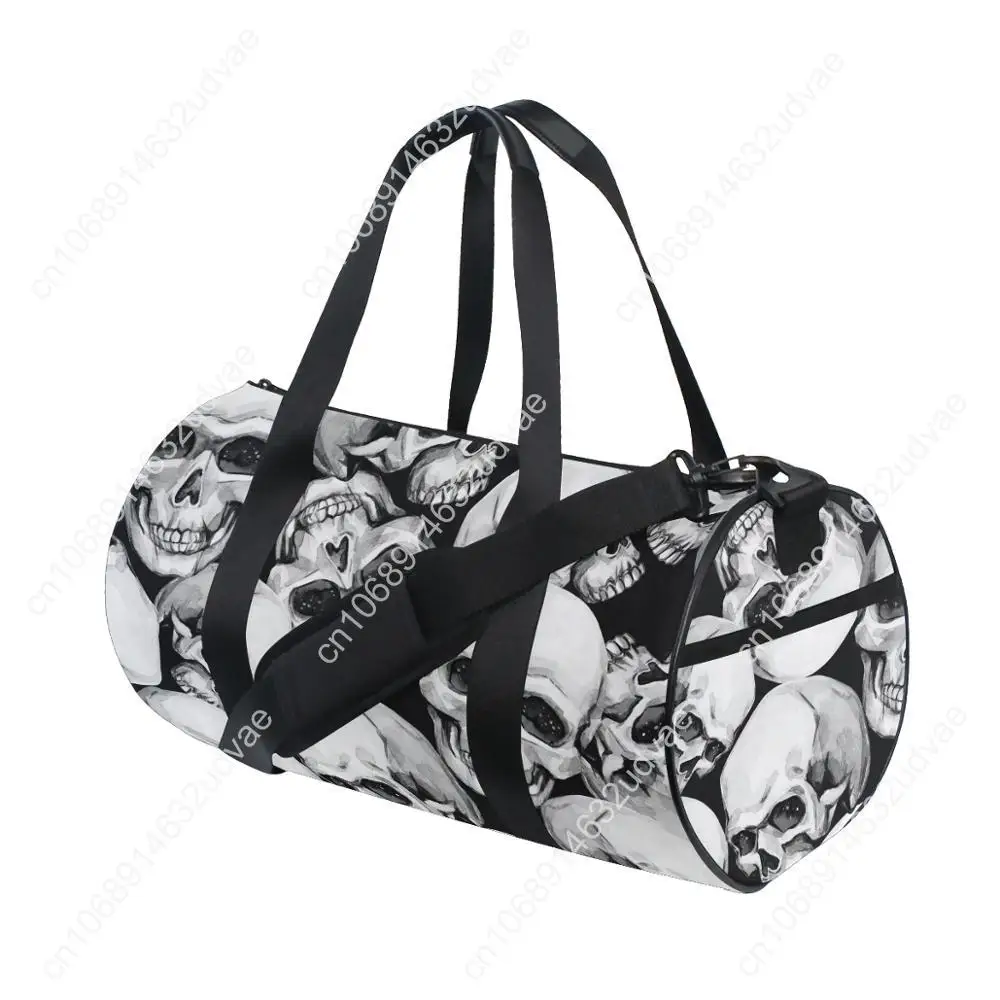 Fitness Bags Skull Printing Canvas Gym Gray Travel Bag Sport Outdoor Large Pocket Casual Tote Handbag Shoulder Bag For Men