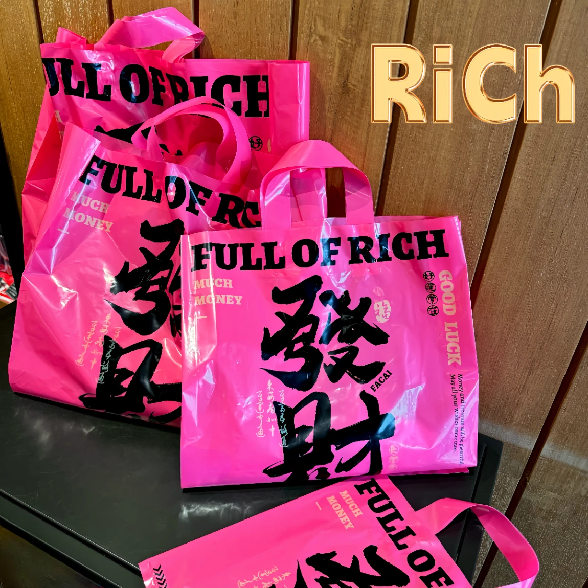 10pcs Pink Fortune Clothing Store Bags Thickened Packaging Bag Plastic Bags Men Women's Clothing Handbags Gift Bags Reusable