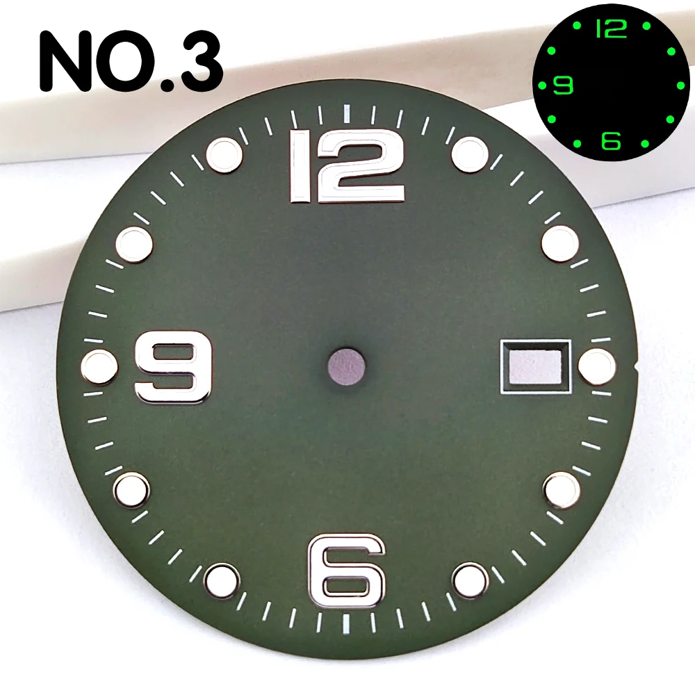 قرص 32.5 ملم NH35 قرص أخضر مضيء نافذة تقويم واحدة تناسب حركة NH35/NH36 أقراص ساعة عالية الجودة