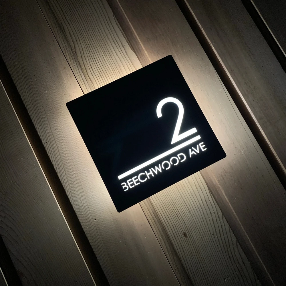 Modern Personalized Custom LED House Number Address Sign Waterproof Outdoor Acrylic Plates Lighted Plaque for Home and Apartment