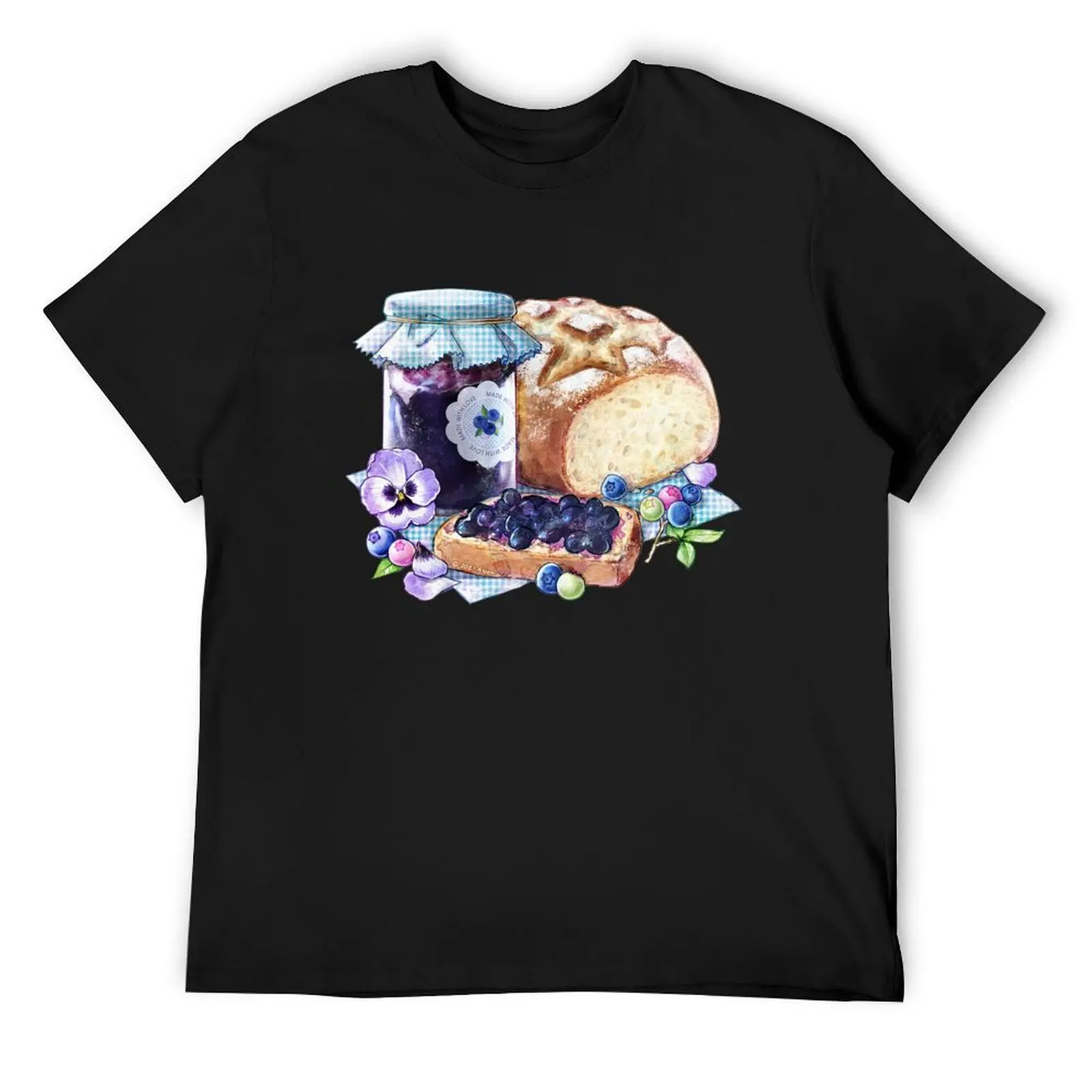 

Blueberry Breakfast - Bread with Jam T-Shirt vintage cheap stuff plus size tops Men's clothing