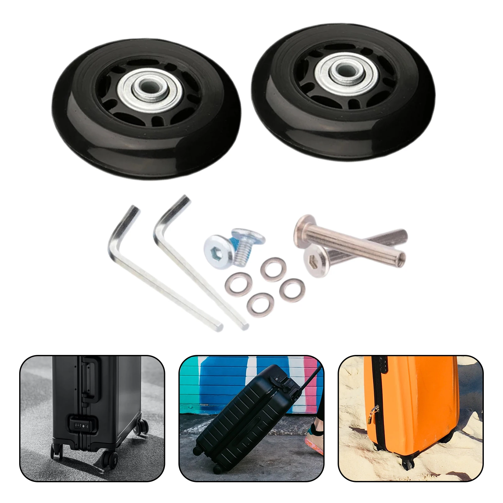 2Pcs/Set Luggage Suitcase Wheels Bearings Repair Kits Flexible Wear Resistant Universal Wheel Rubber Mute Screw Tool Black