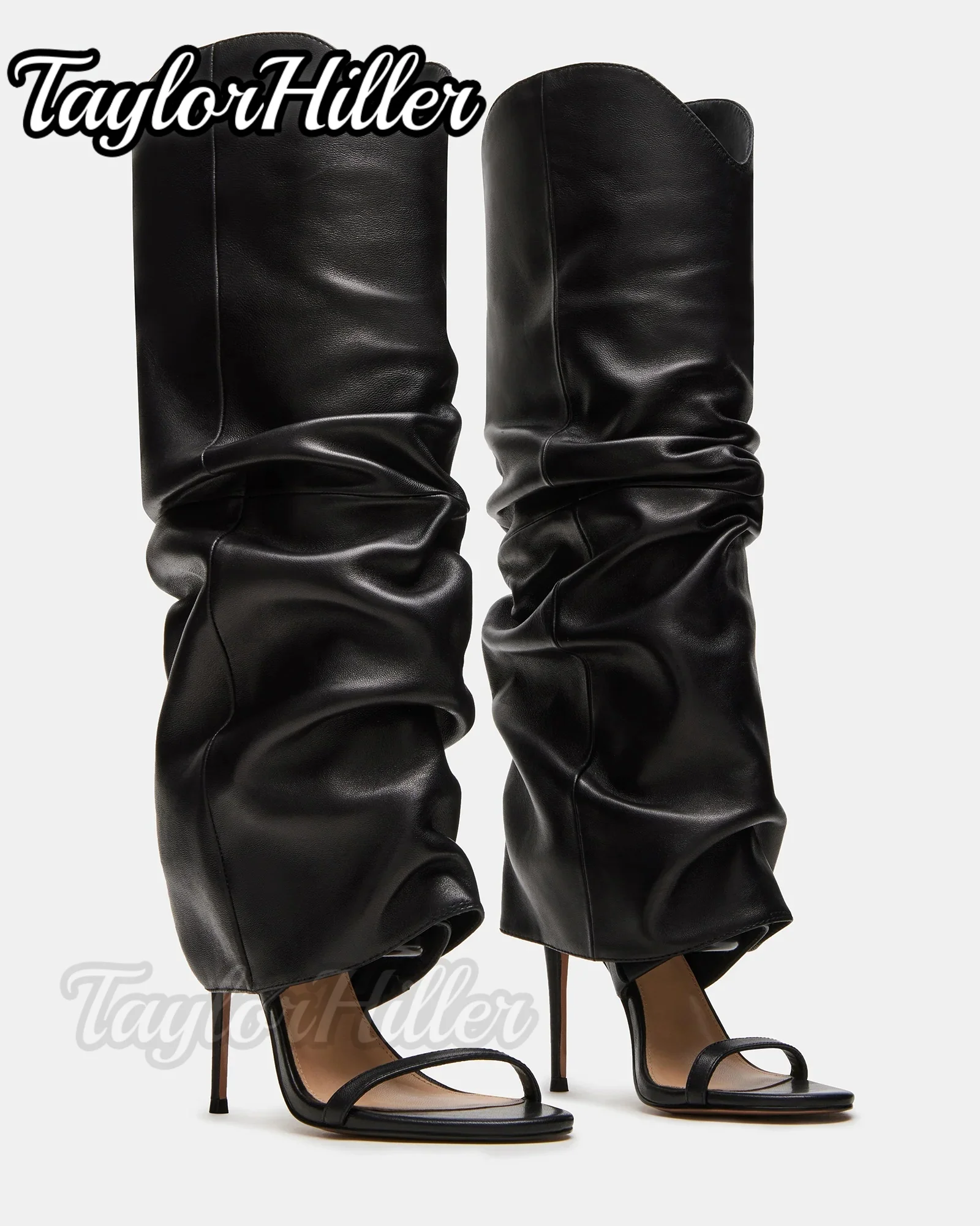 

Black Pleated Heeled Sandals Women Summer Boots Open Toe One Strap High Heels Luxury Designer Shoes Summer Thin High Heel Sandal