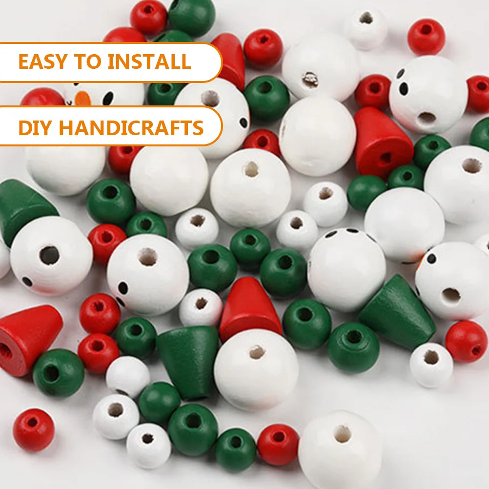 

1Set Christmas Wooden Beads Snowman DIY Craft Supplies for Pendant Garland Holiday Decoration Wood Beads for Jewelry Making