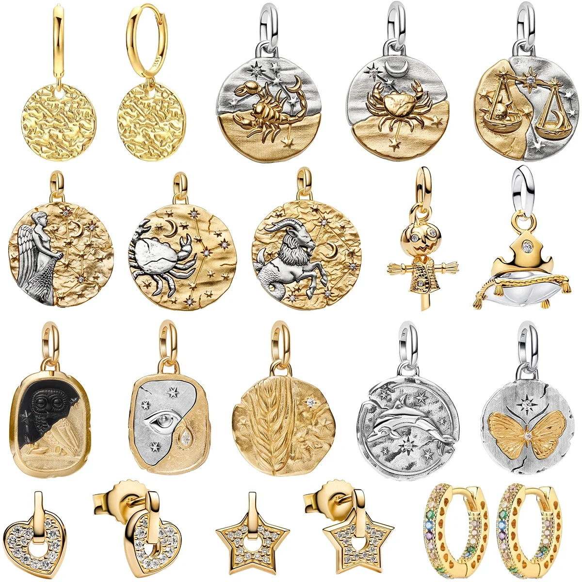 New Original 925 Sterling Silver The Twelve Zodiac Signs Cat Flower Earrings Pendant Necklace For Women Jewelry Birthday Gift