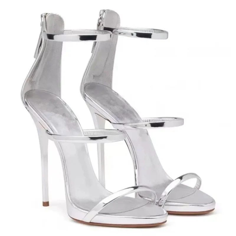 2024 Women's Summer New Sexy Stiletto Heels Sandals Fashion High-quality Banquet Zipper Strap Combination High Heels