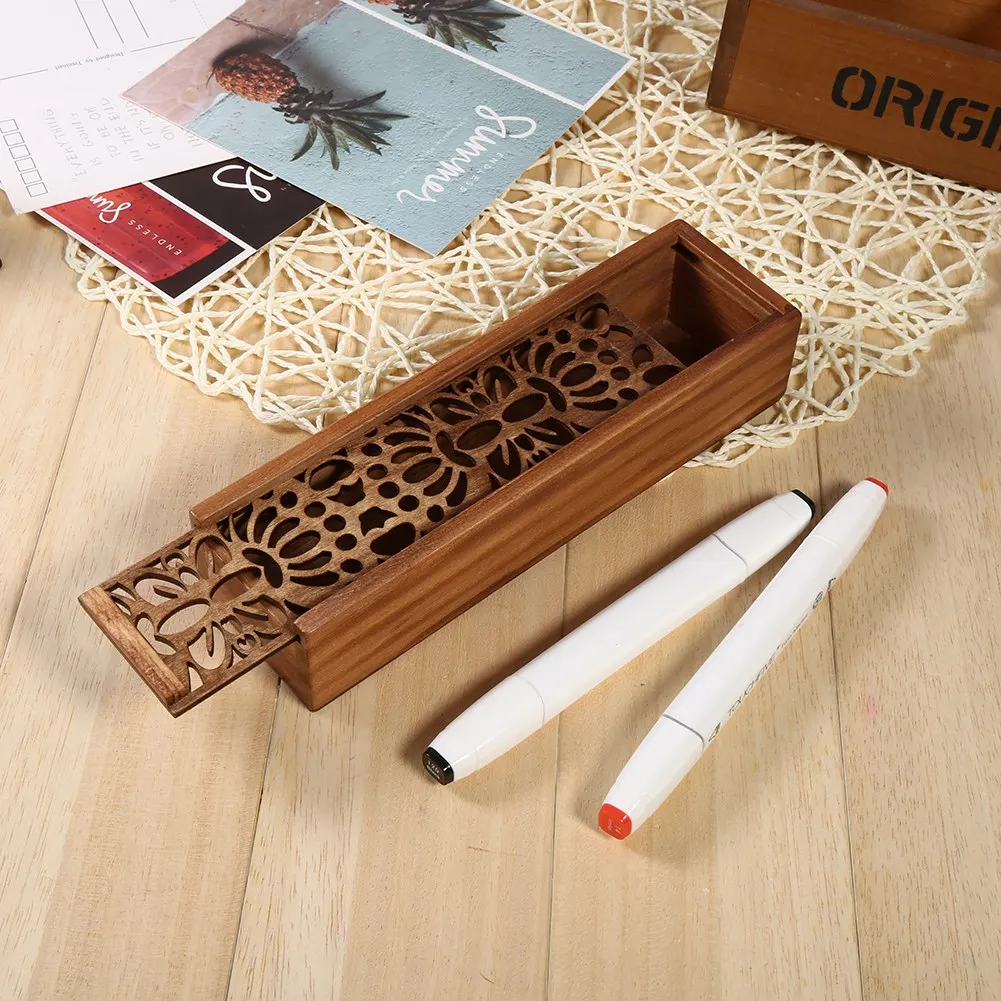 Unique Wooden Storage Box with Hollow Carved Slipping Cover Chinese Retro Decorative Box Home Decoration Accessories