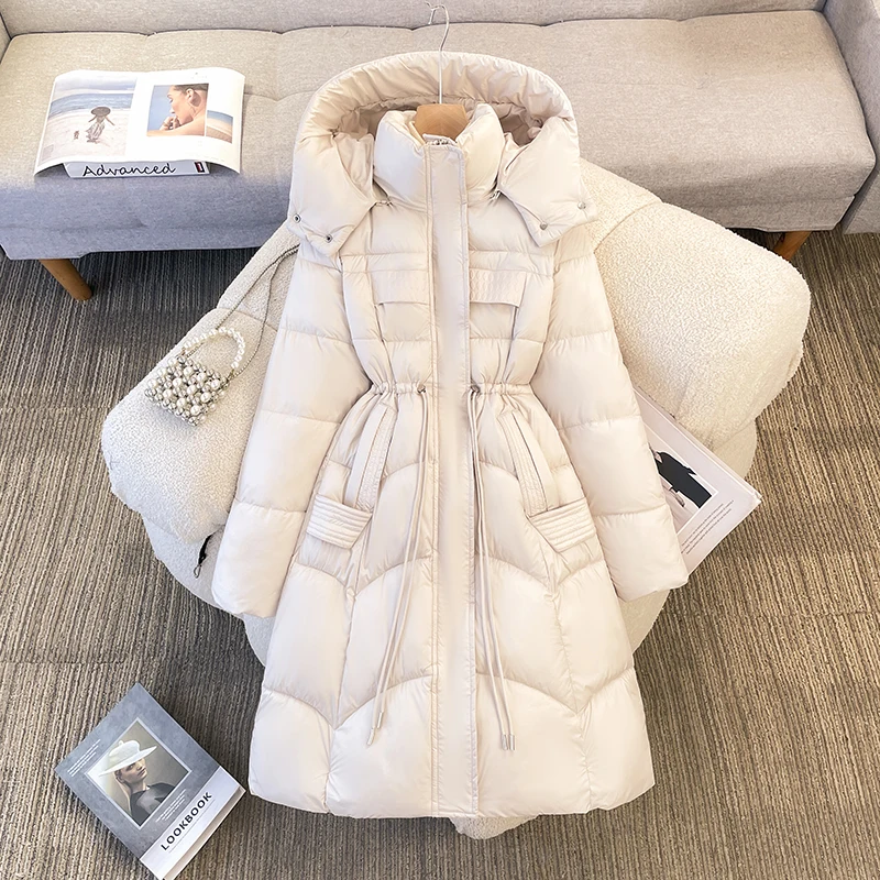 

Зимнее хлопковое женское теплое пальто длиной до колена, модное корейское длинное светящееся пальто на молнии