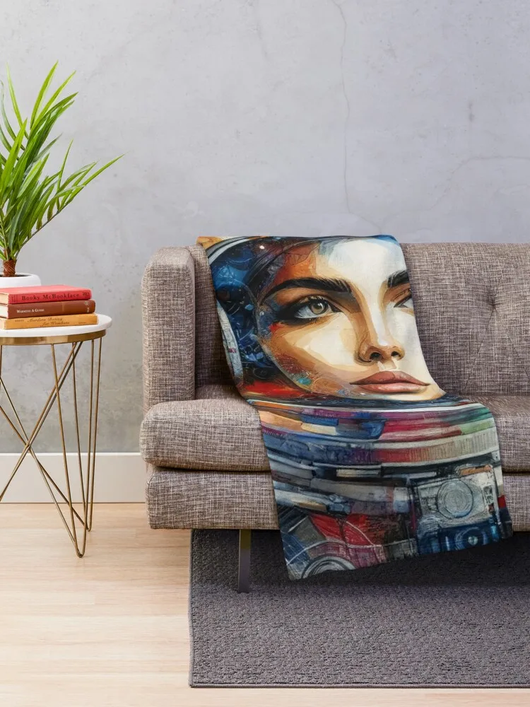 Cosmic Gaze Astronaut Enveloped in a Universe of Art Throw Blanket blankets ands christmas decoration Blankets