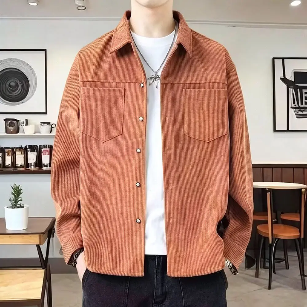 New Mens Autumn Shirt Jacket Vintage Japanese Style Bamboo Pattern Thickened Fleece Warm Loose Workwear Casual Top