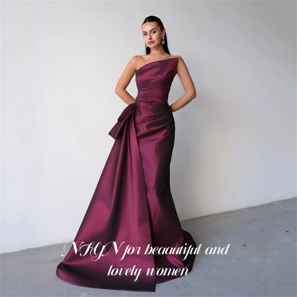 NFYN robe de soirée bordeaux Satin sirène robes de bal drapée fête robe formelle sans manches robe de bal pour femme personnalisé
