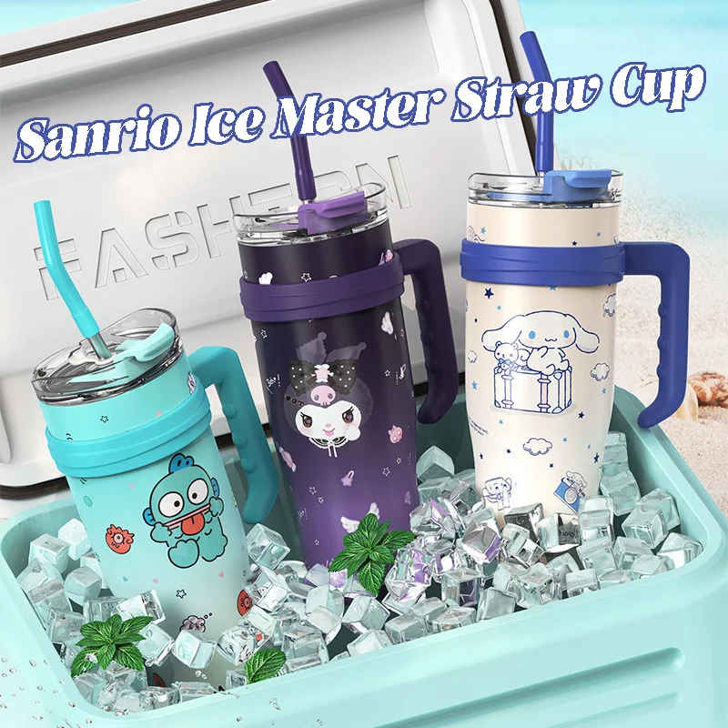 

1200Ml Sanrio Hello Kitty Kuromi Cinnamoroll Melody Thermos Water Bottle Cute Large Capacity Straw Cup Steel Kids Birthday Gift