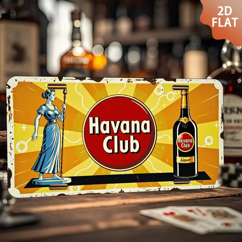 لافتة حائط ألومنيوم معدنية قديمة مكونة من قطعتين، مقاس 15.24 × 30.48 سم - تصميم مستوحى من نادي هافانا العتيق مع هافانا ليدي وفن الزجاجات #5