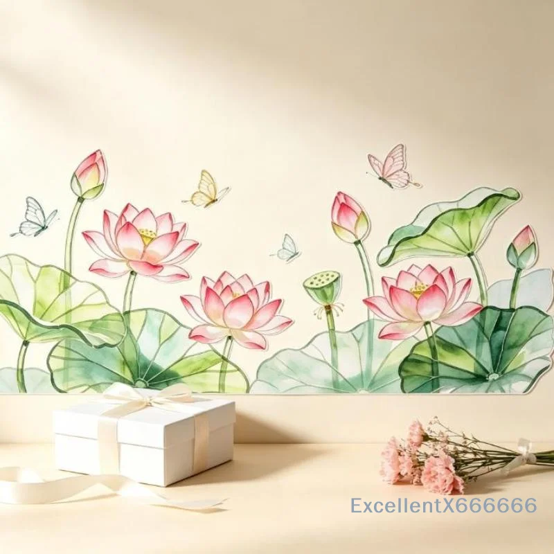 Lotus Pattern Sink Background Wall Sticker Self-Adhesive Waterproof Removable Decor for Bathroom Renovation
