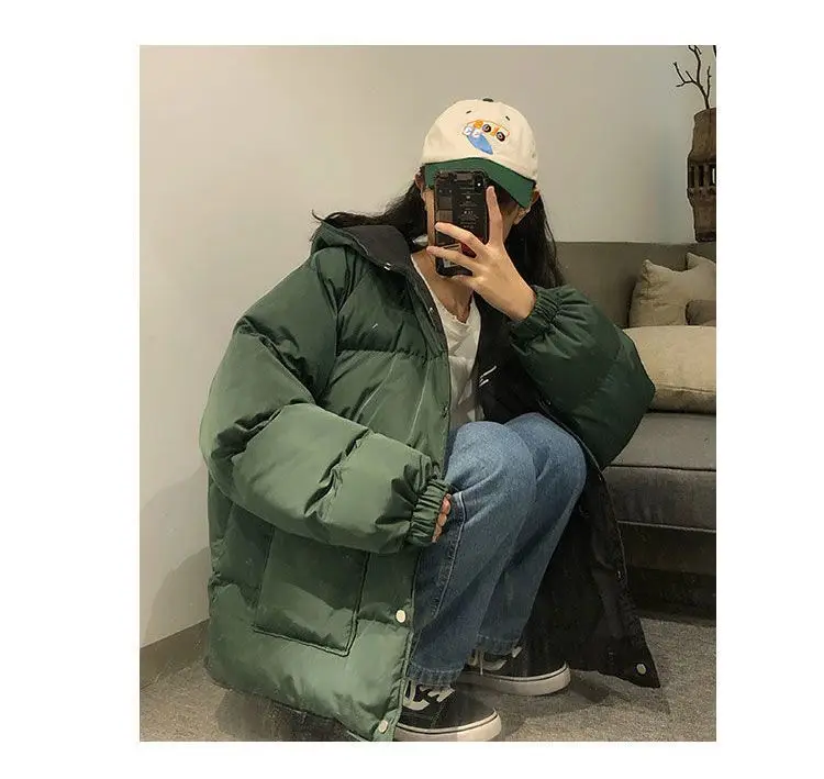Two-sided Wear Cotton-padded Jacket Korean Winter Coat Women Thickened Parka Hooded Down Cotton Coat Windproof Puffer Jacket New
