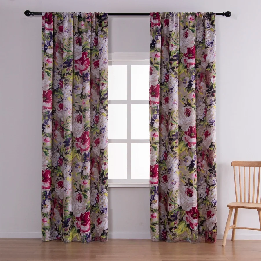 1PC American Ink Painting Blackout Printed Curtains, Punched Country Style Curtains, Decorative Window Treatments, Home Interior