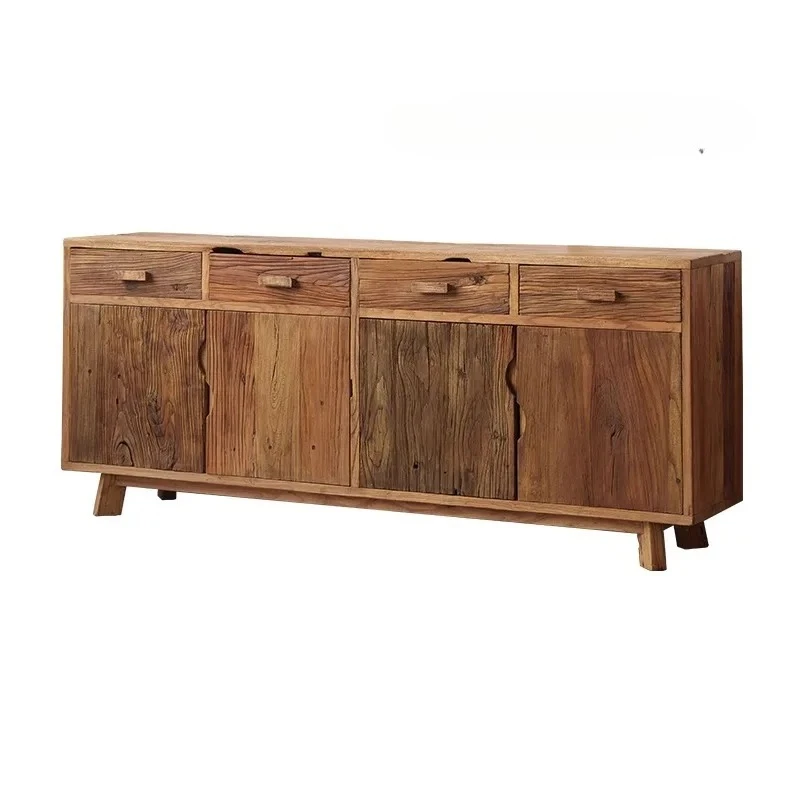

Solid wood retro locker against the wall, medieval dining side cabinet, retro and old wabi-**** three-door cabinet