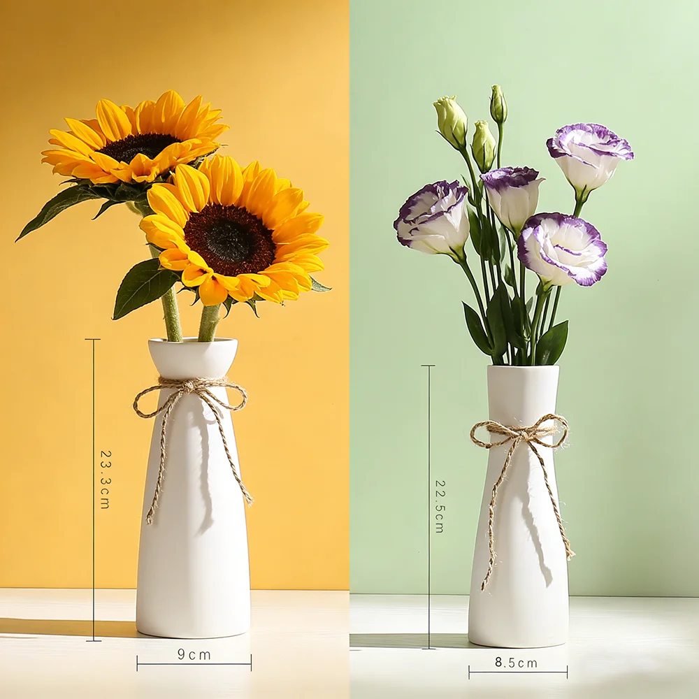 

White Plain Burning Proces Ceramic Vases Fresh Flower Arrangements Modern Premium Dining Tables Living Rooms Home Decor Ornament