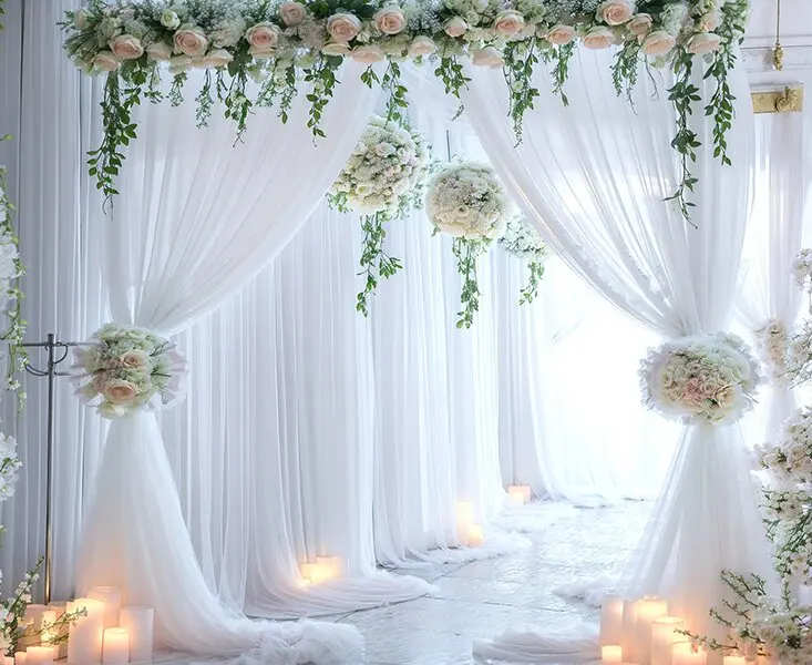 Cortinas de Techo Blancas de Gasa, Cortina de Gasa para Decoración de Escenarios de Bodas al Aire Libre, Fondo para Arco de Boda, Cortina para Boda