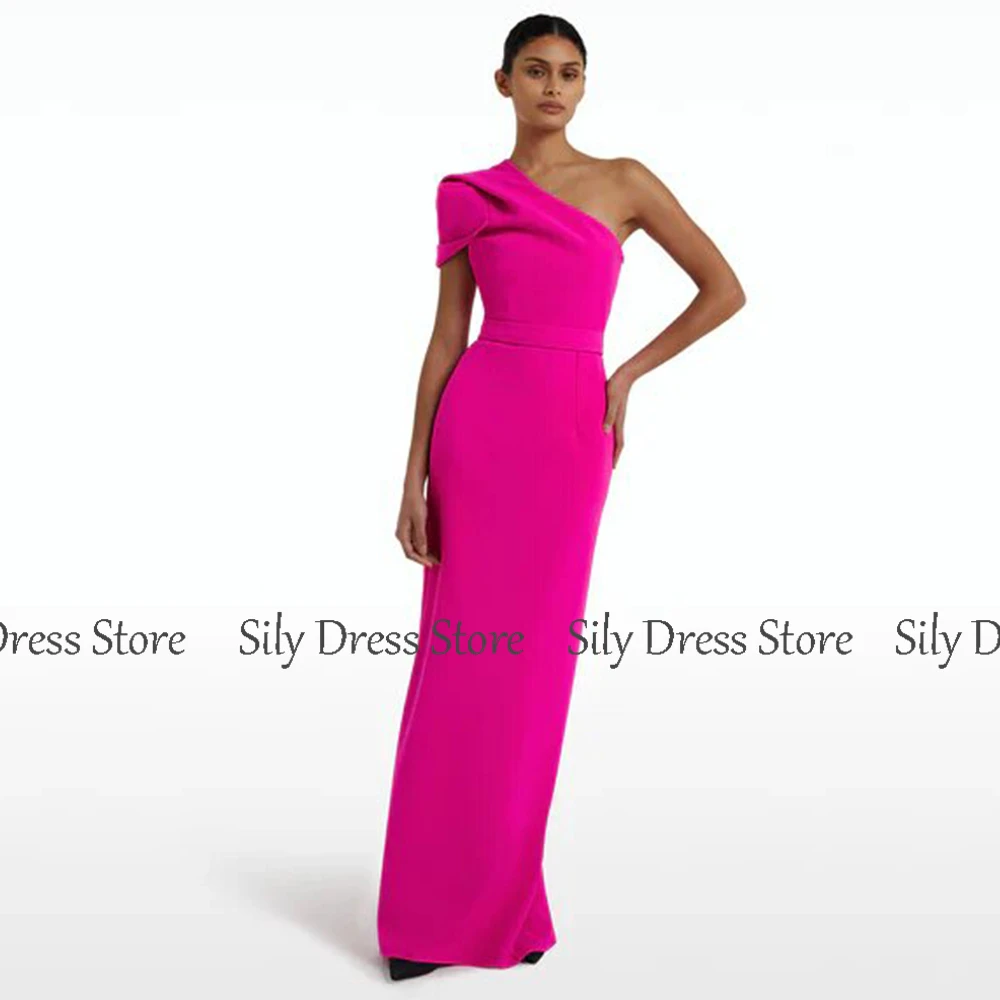 2024 Elegante Damen-Gala-Kleider, Etui-/Säulen-Jersey, Valentinstagskleid, Fuchsia, Falten, One-Shoulder-Abendkleid, Maxi – Detail 2