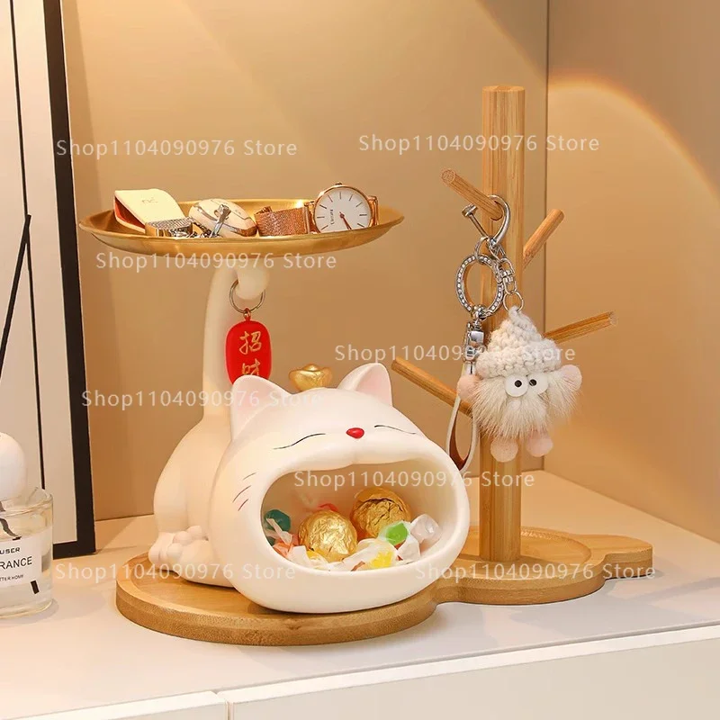 Maneki Neko Keychain Holder Decor Home Living Room Entryway TV Cabinet Gift