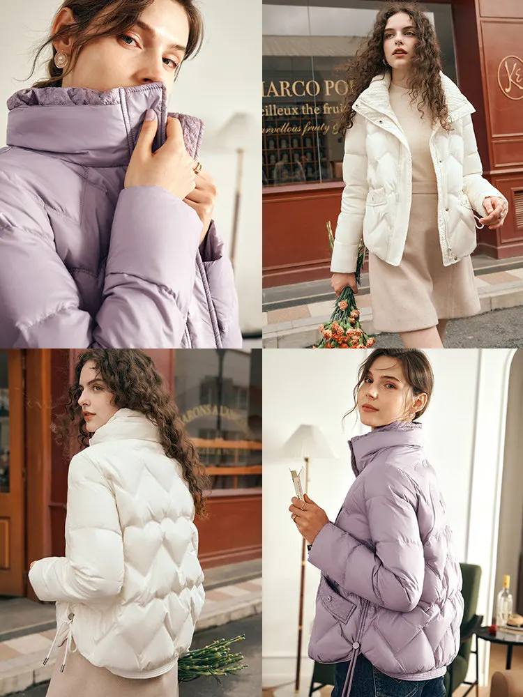 OLrain Woman Winter Down Jacket 2025 Draw String Zip Up Oversized Short Puffer Jacket Office Lady Stand Neck Coats G23DY88050