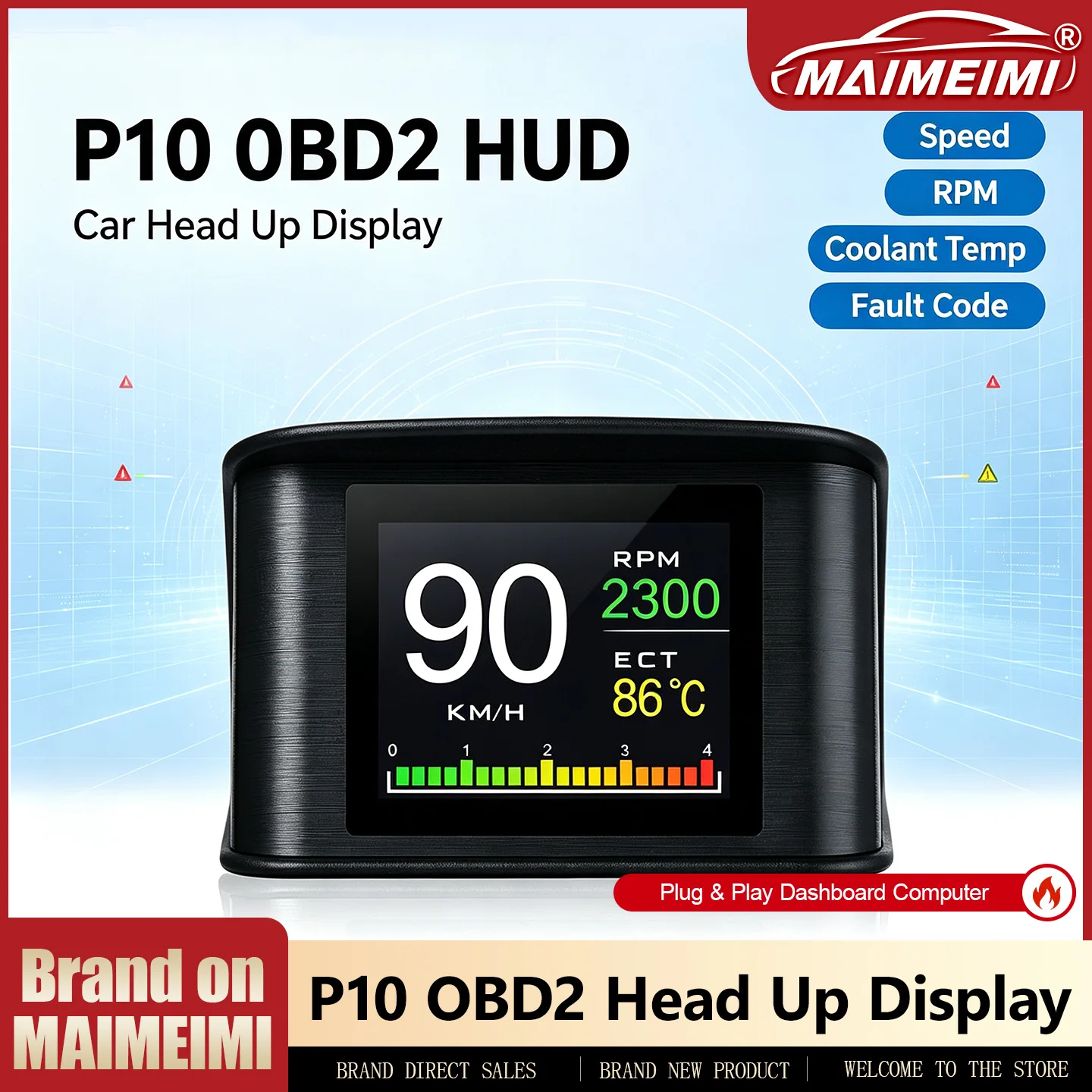 P10 OBD2 HUD Car Computer Digital Dashboard Gauge Speed RPM Water Temp Fault Code Reader Automobile Digital Car Head Up Display