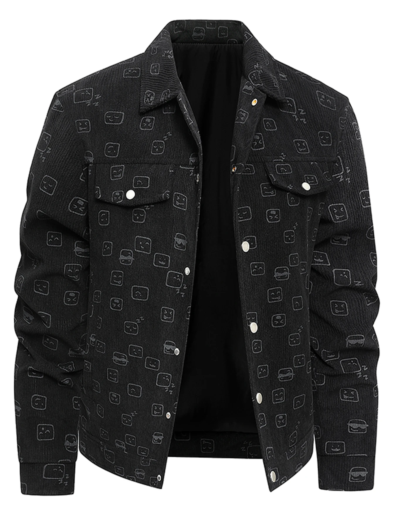 

Мужская повседневная рабочая куртка — однотонное черное весеннее пальто с подкладкой, можно стирать в машине, стандартный крой, застежкой-кнопкой, карманами и лацканами