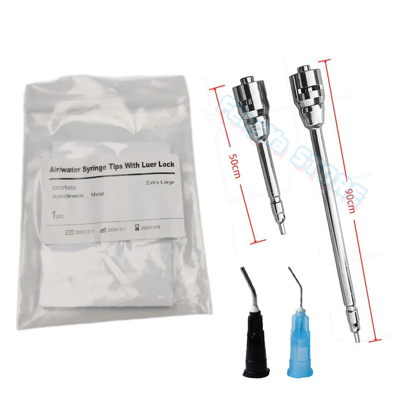 1 Bolsa de Puntas de Jeringa Dental Kerr Sybronendo Stropko Style de Aire y Agua con Luer Lock, Autoclavables, Boquilla de Triple Función, 90mm 50mm