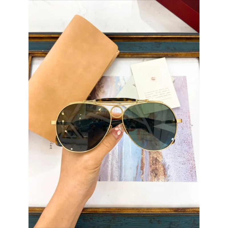 Retro Texture Metal Gold Circular Decoration Aviator Sunglasses for Men and Women Outdoor Uv400 Personality Fashion SUNGLASSES