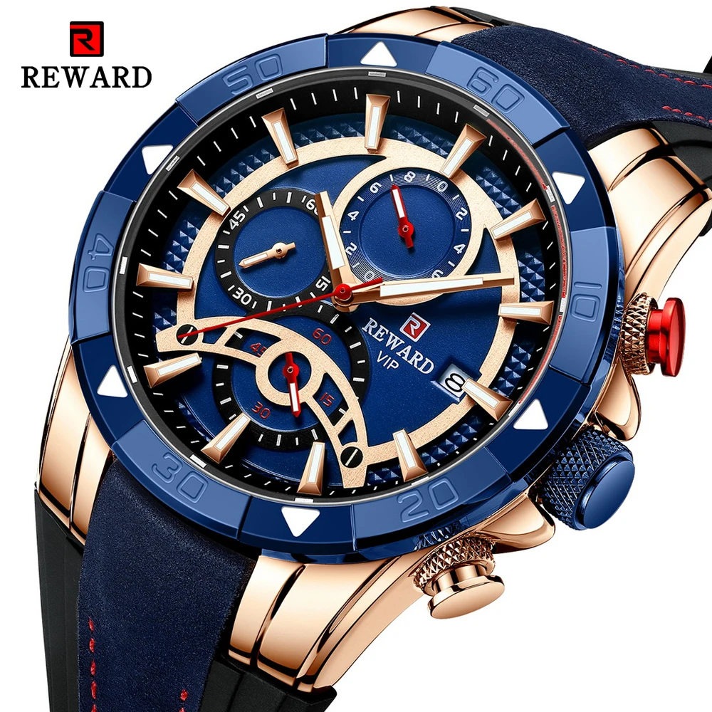 REWARD Fashion Blue Men Watches Chronograph Top Brand Luxury Waterproof Quartz Watch Men 2023 New Big Dial Sport Wrist Watch