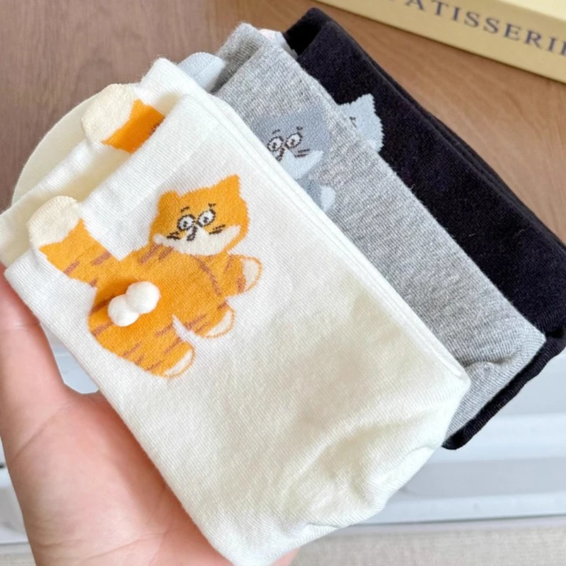 

2Pair Cute Cat Socks With Balls For Women 3D Funny Cat Socks With Fuzzy Balls Novelty Animal Crew Cotton Sock For Cats Lovers