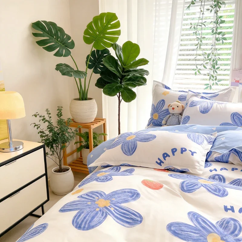 Cottage Style Wrinkle-Free Washed Cotton Duvet Cover All Seasons Breathable Comfortable for Apartment Hotel Cozy Bedding