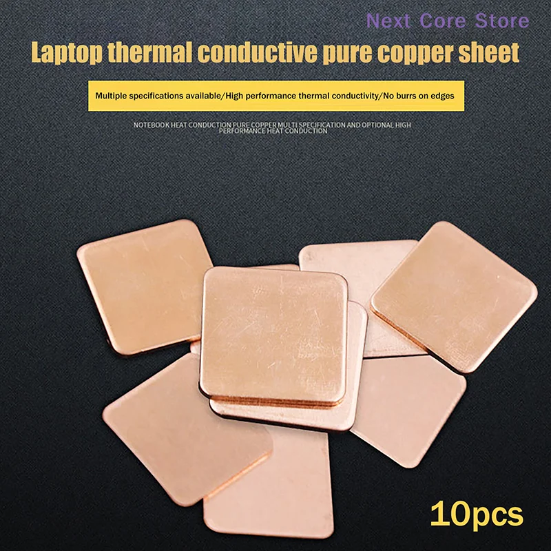 10Pcs Laptop Copper Sheet Plate Strip Shim Thermal Pad Heatsink Sheet For GPU CPU Chip RAM Cooling 0.1/0.3/0.4/0.6MM Thickness
