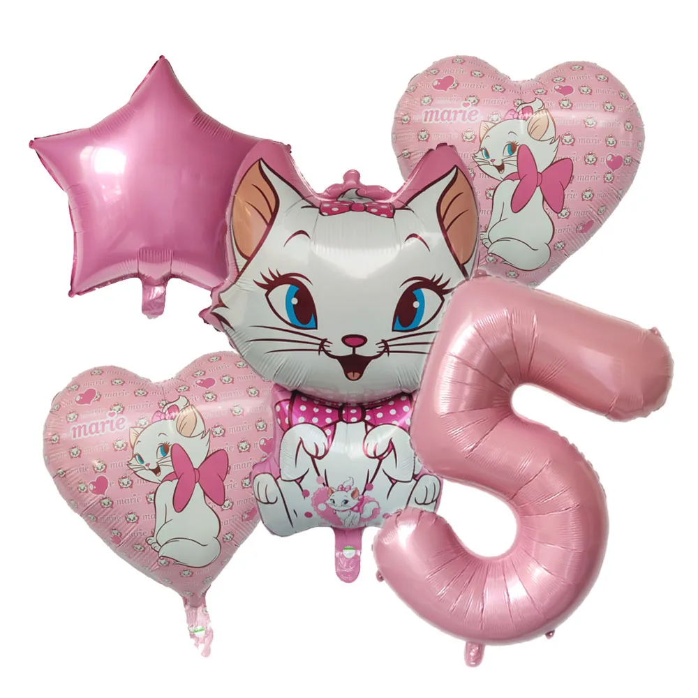 Globos de gato María Rosa para decoración de fiesta de cumpleaños de niñas, decoración de Disney, Gato María, Animal, mascota, globo de látex, Baby