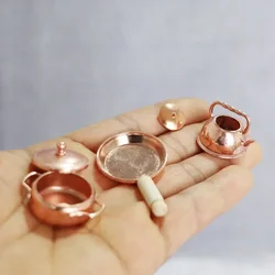 3pcs/Set 1:12 Dollhouse Miniature Bronze Frying Pan Cooking Pot Kettle Cookware Kitchen Cooking Kit Dolls Accessories