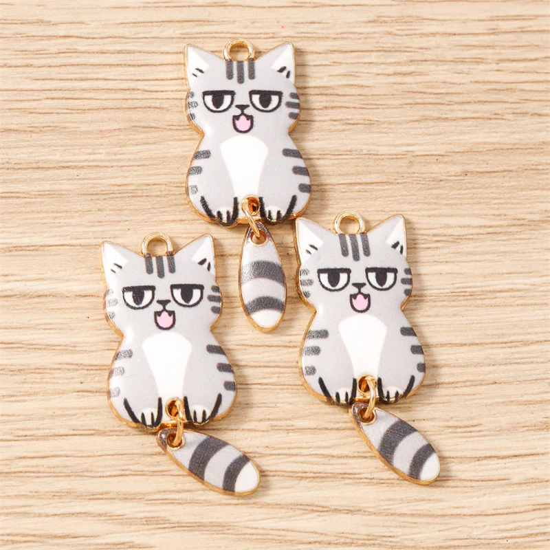 10 Stück 16x39mm Cartoon Emaille Tier Katzen Charms Anhänger zum Basteln von Halsketten, Ohrringen, Armbändern, DIY-Handwerk, Schmuckzubehör – Detail 10