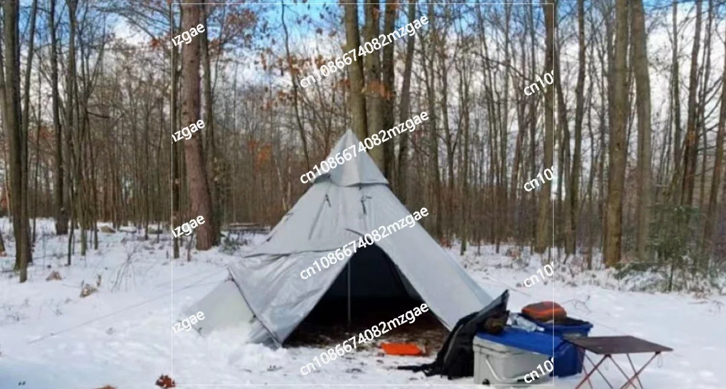 Outdoor Four Seasons Tent, Firewood Stove, Giant Corner Cone Camping Tent, Flame retardant
