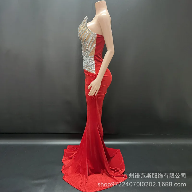 Vestido De terciopelo rojo De gama alta, vestido envuelto en la cadera, vestido De presentador De reunión anual De empresa, vestido ligero De lujo para cumpleaños, Vestidos De Gala