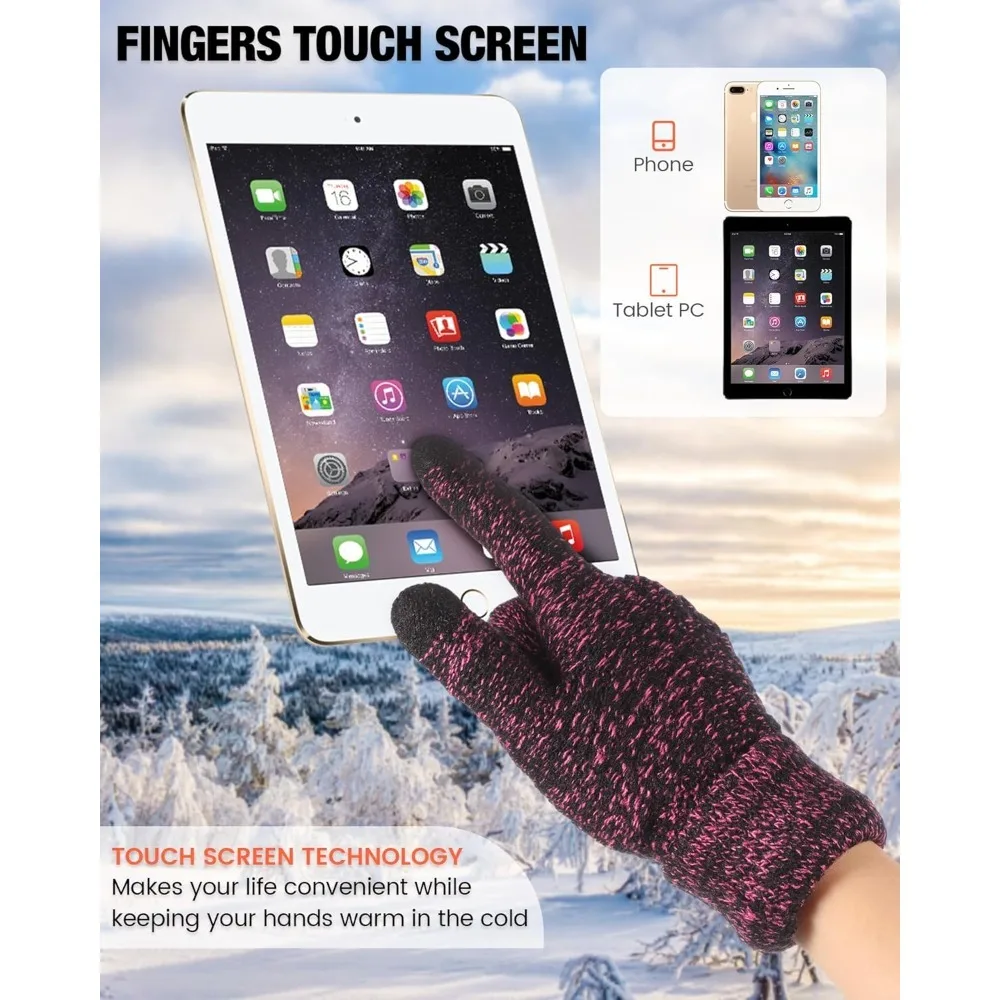 قفازات نسائية شتوية تعمل باللمس، قفازات رسائل شتوية ناعمة دافئة مبطنة بالصوف المرن #3