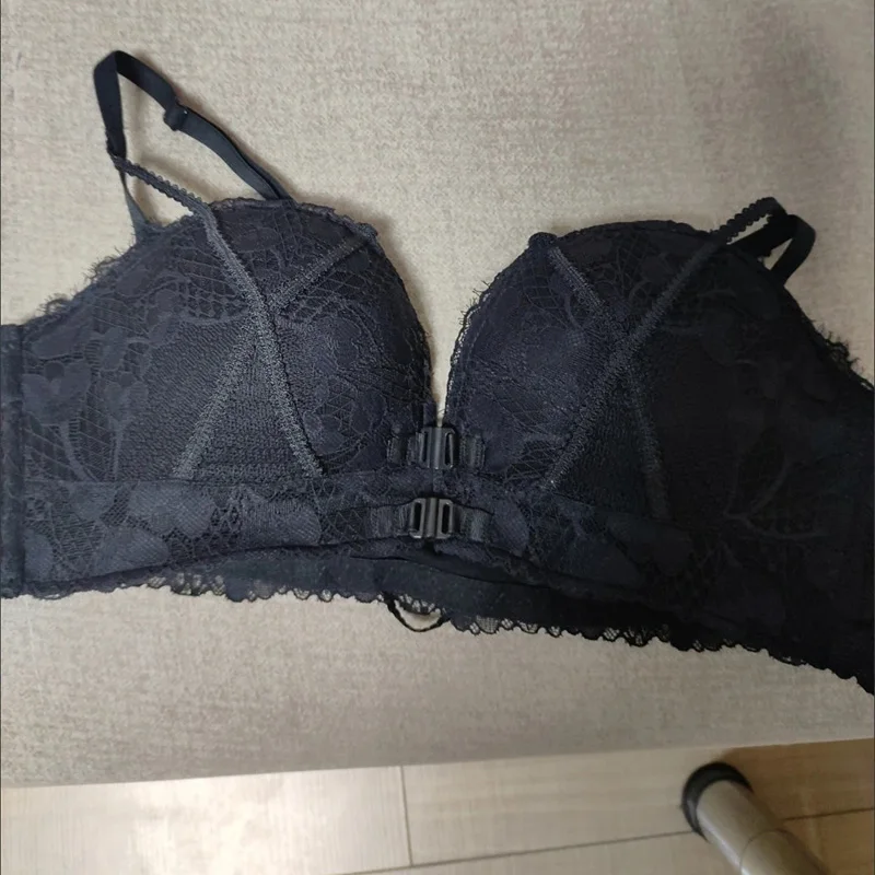 Grey Front Closure Bras Wireless Lace Bralette Mujer Push Up Bras and Panty Sets for Women Underwear Sexy Lingerie Set Brasieres